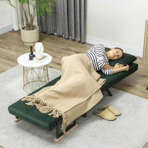 Wyld Haus Zifayo Velvet Green 4 In One Convertible Single Chair Bed With Cushion
