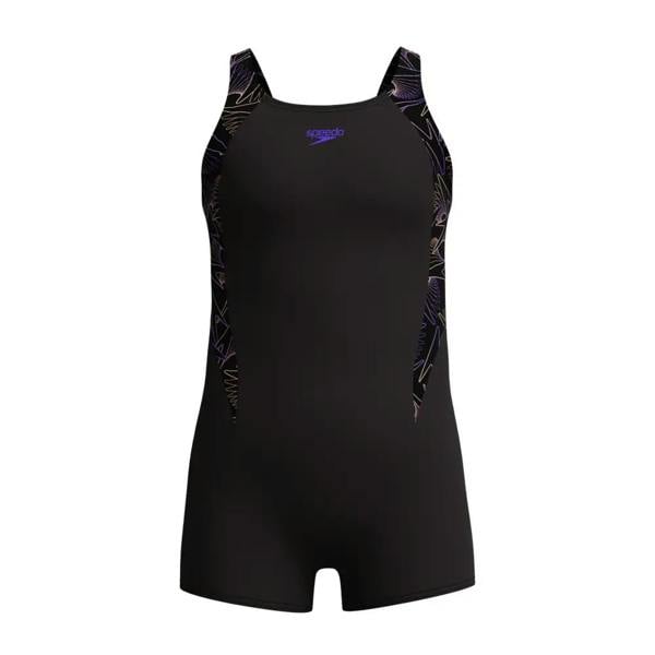 Black Speedo girls hyperboom splice legsuit in black purple peach orange