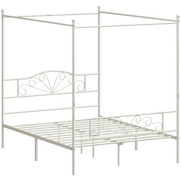 Canopy Bed Frame King Size, Metal Platform Bed Frame with Headboard and Footboard, Underbed Storage, White