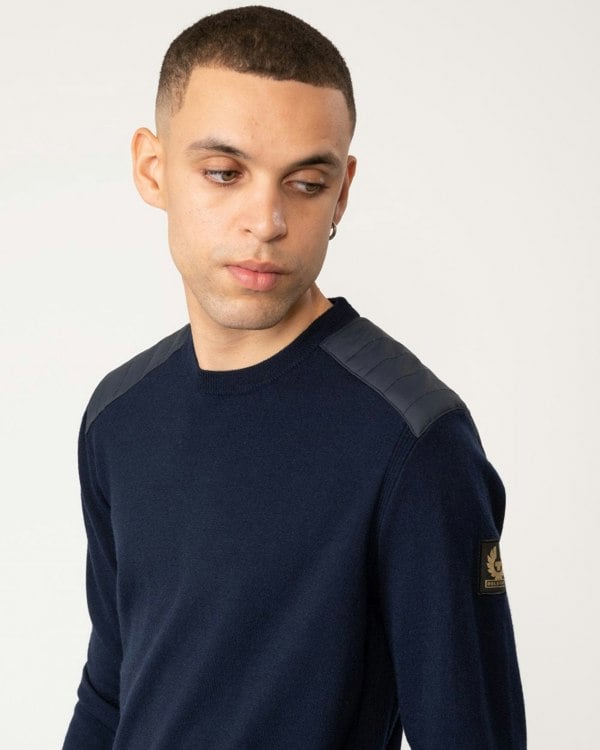 Belstaff Kerrigan Mens Merino Wool Crew Neck Jumper - Dark Ink