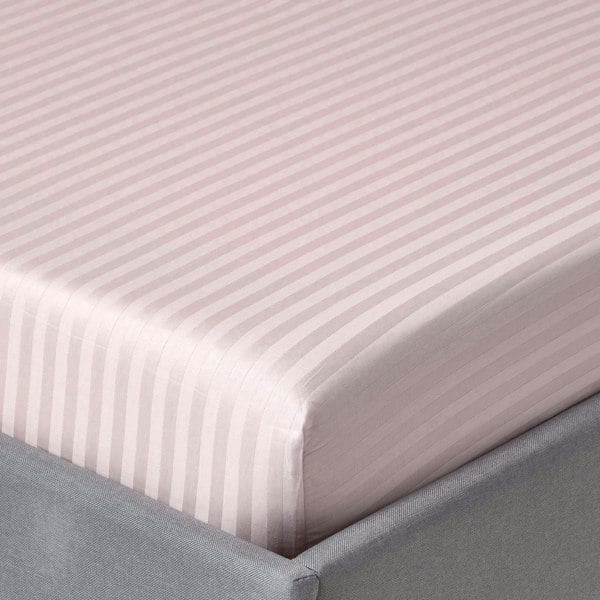 HOMESCAPES Silky 330 TC Egyptian Cotton Satin Stripe Fitted Sheet – 30 cm Deep