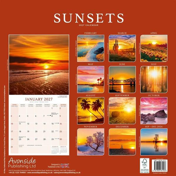 Natural Elements Sunsets Calendar 2027, Wall Calendars, Month To View, Natural World, Gift