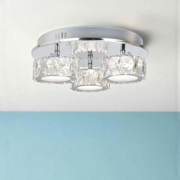 Pagazzi Lighting Dilan 3 Light Polished Chrome & Crystal LED Flush Ceiling Light
