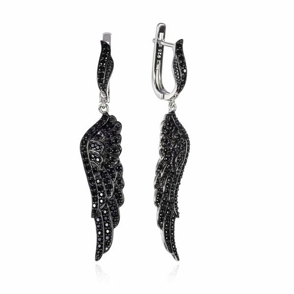 Sterling Silver Black Angel Wings Earrings for Women - namana.london