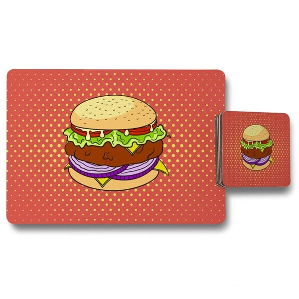 Benjamin Tate Design The pop art illustration of burger (Placemat & Coaster Set)