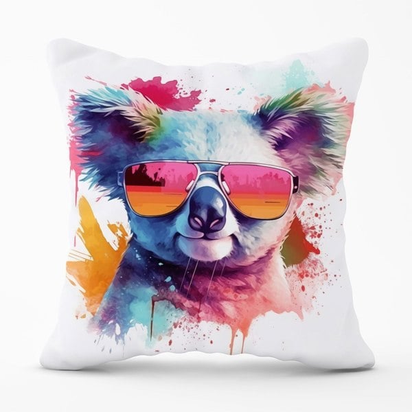 Warren Reed Colourful Splashart Koala In Glasses Cushions