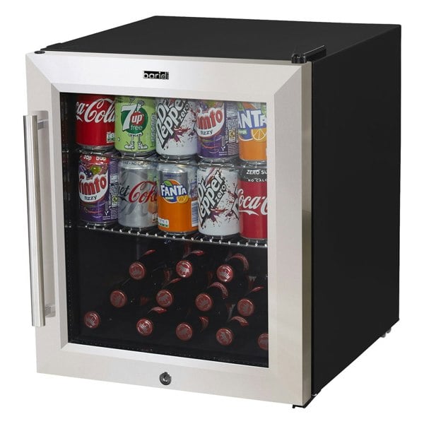 50L Worktop Wine Beer Drinks Fridge Cooler - STEEL & GLASS LED 64x 330ml Cans - LoopsDirect
