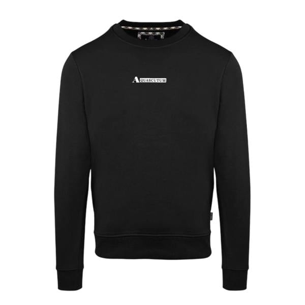 Aquascutum Mens Cotton Blend Ribbed Collar Regular Sweatshirt - Black - 