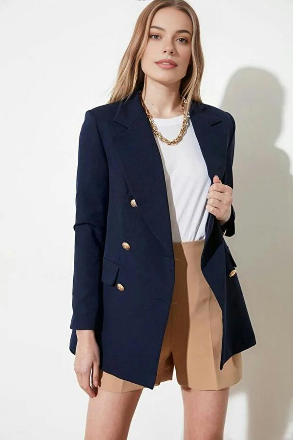 WOVCOR Oversize Lined Double-Breasted Woven Blazer Jacket