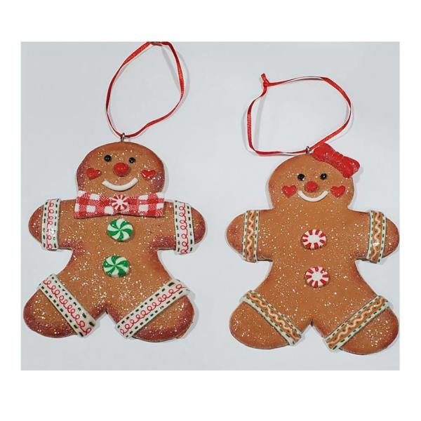 Christmas Tree Hanging Decorations Traditional Gingerbread Cookie Couple with Ribbons image 1