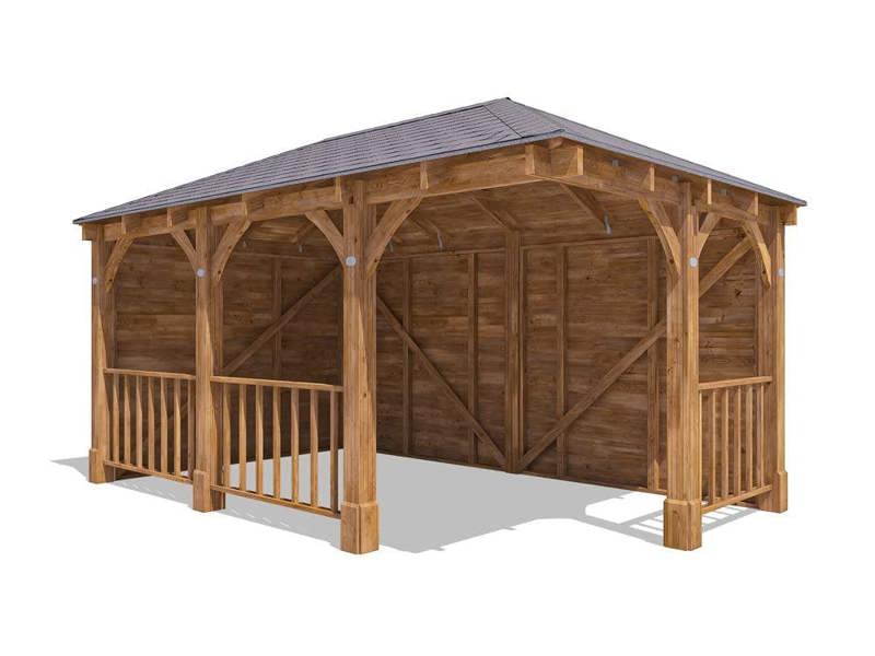 Dunster House Corner Gazebo Garden Shelter Canopy Wooden Roof Shingles 5m x 3m Leviathan