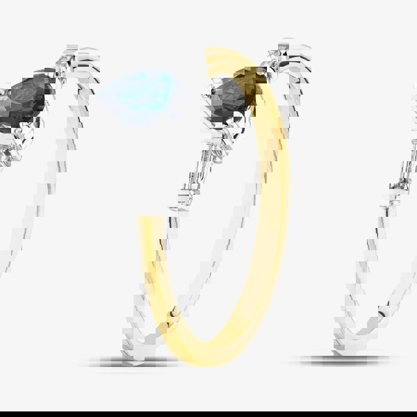 T. H. Baker 18ct Yellow Gold Pear Cut Sapphire & Baguette Cut Diamond Shoulder Set Solitaire Ring 18DR277Y-SAP L