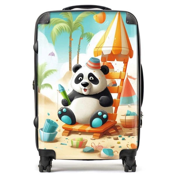 Warren Reed Panda On A Beach Holiday Suitcase