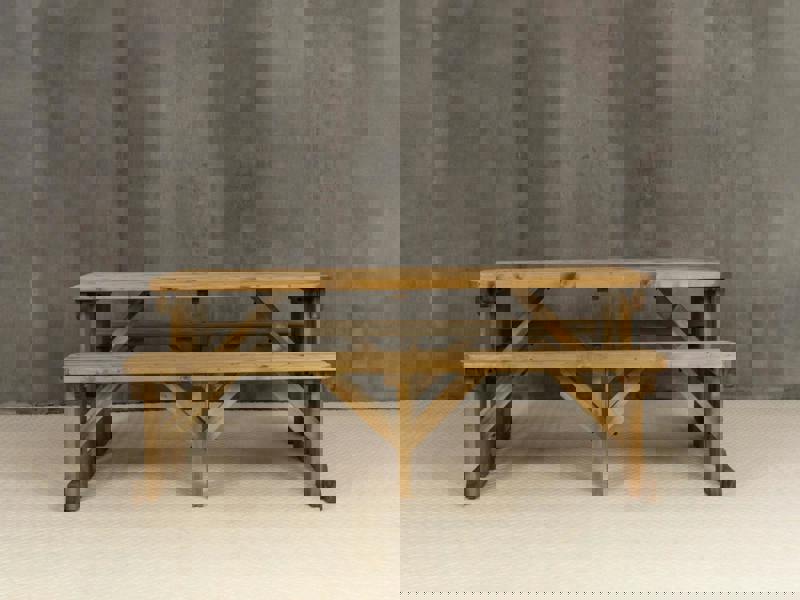 Aspen Rounded Picnic Table and Benches Set - Rustic Finish Wooden Outdoor Dining Set for Gardens and Patios