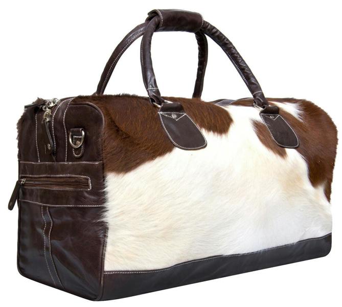 Infinity Leather Deluxe Leather Holdall  Bag Genuine Cowhide & Cow Fur Weekend Duffel Travel