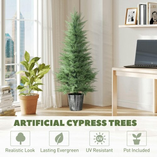 Wyld Haus Reno Set Of 2 Artificial Cypress Style Trees With Decorative Pots For Indoor And Outdoor Use