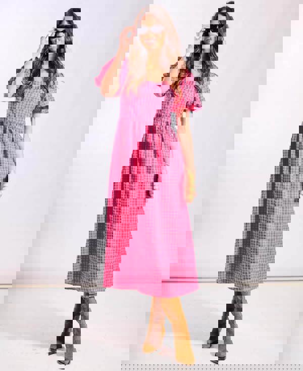 Pink Gingham Midi Dress