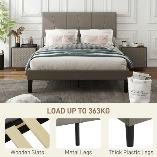 Wyld Haus Nare 4FT6 Double Bed Frame With Soft Touch Upholstered Headboard Grey