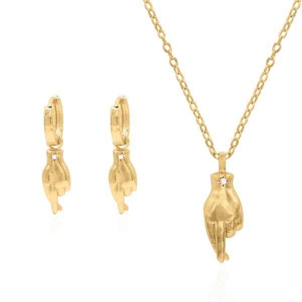 Luna Charles Fingers Crossed Gift Set | Earrings & Necklace | 18k Gold Plated