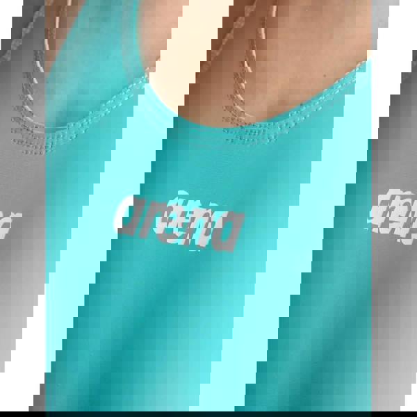 Arena Powerskin ST NEXT Open Back Aquamarine Blue teal top with white logo