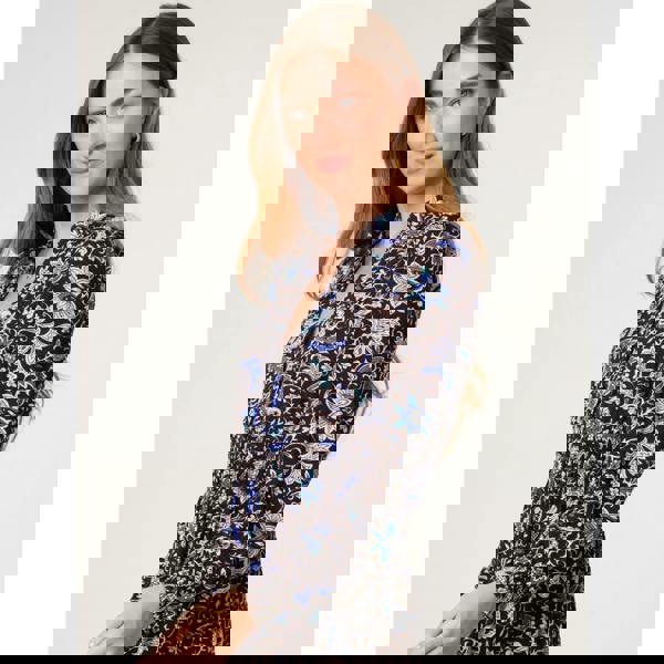 Blue Vanilla Paisley Shirred Waist Shirt Dress