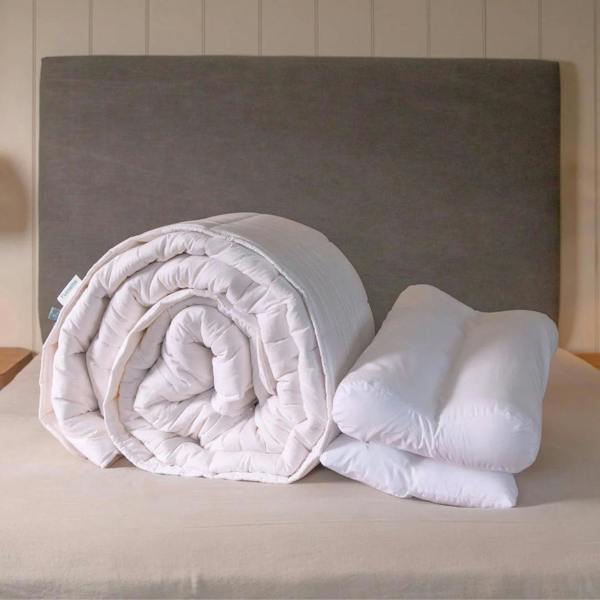 Contour British Wool Pillow & British Wool Duvet Set - Bundle height adjustable natural local handmade sustainable cotton