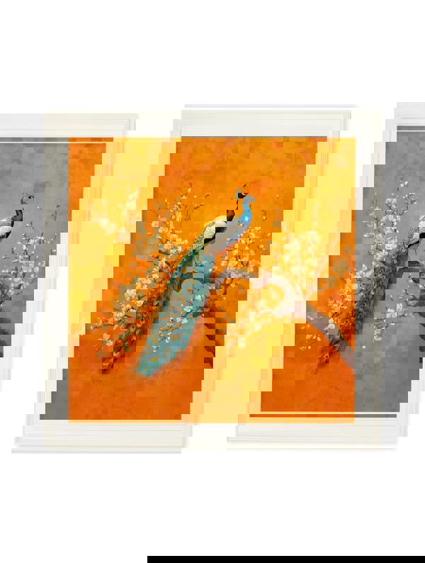 Exceptional Art Peacocks In Saffron Garden - Cream Hurstwood square frame