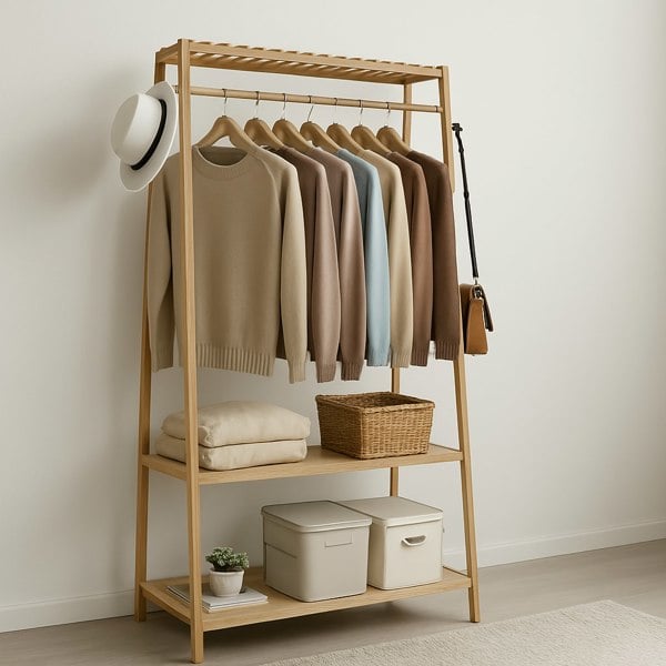 BMBO Wooden Clothes Rail With 2 Shelves