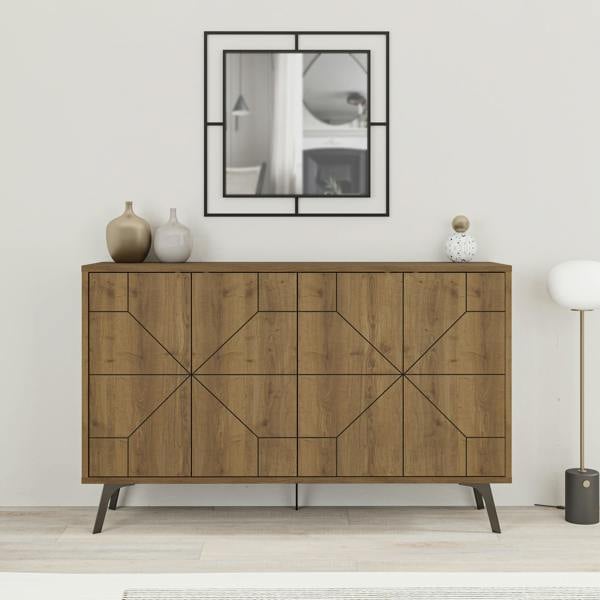 Decortie Dune Geometric 4 Door Sideboard with Metal Legs (W) 123cm