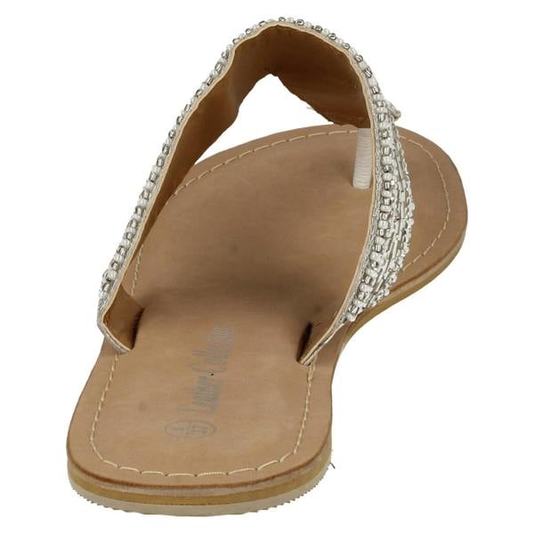 Spot On Ladies Spot On Leather Collection Beaded Toe Post Sandals