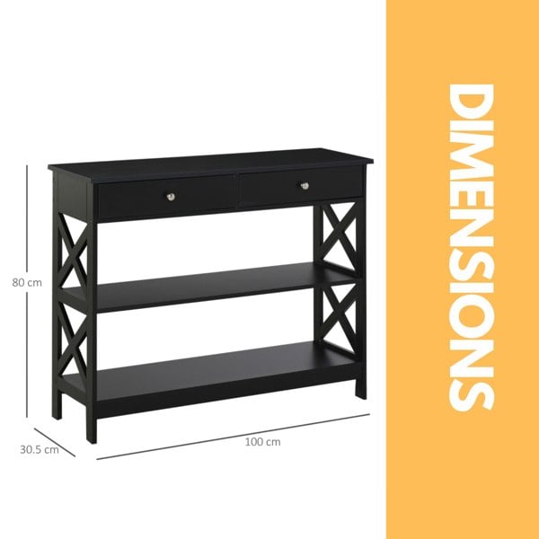 Rafaelo Mobilia 3 Tier Console Table With 2 Drawers Black