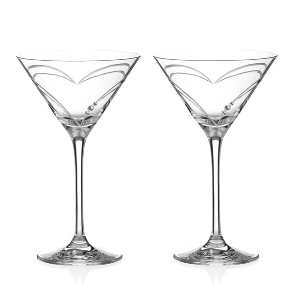 Diamante Hearts Crystal Martini Glasses Adorned with Swarovski Crystals - Set of 2