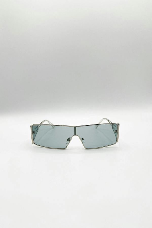 SVNX Retangle Flattop Metal Sunglasses In Silver