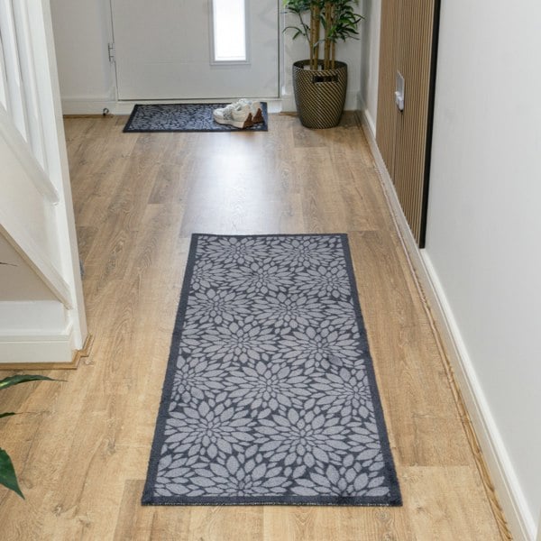 JVL Mega Mat Machine Washable Entrance Runner and Doormat Set, Flowers