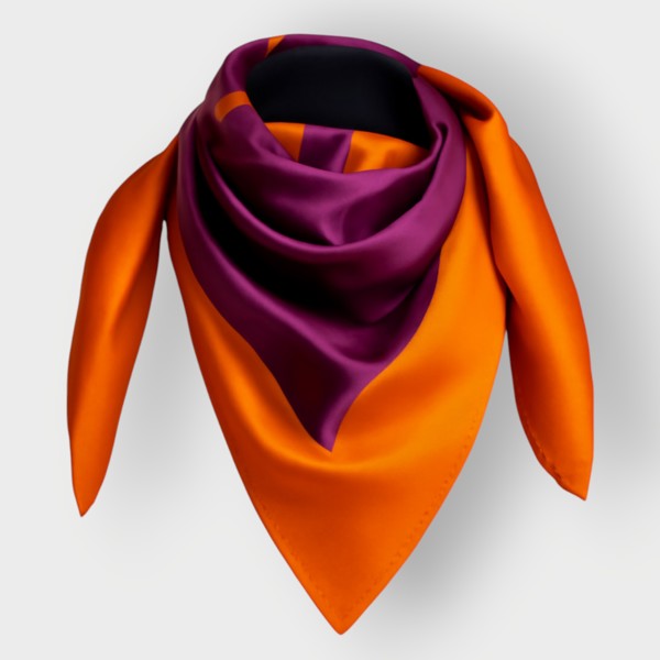 Silk scarf with Orange Bird of Paradise and Pink and Purple print