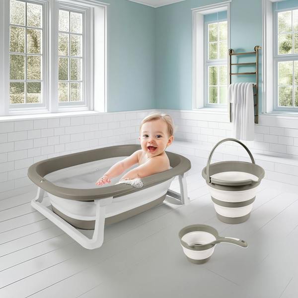 Dolu Foldable Triple Baby Bath Set - Grey