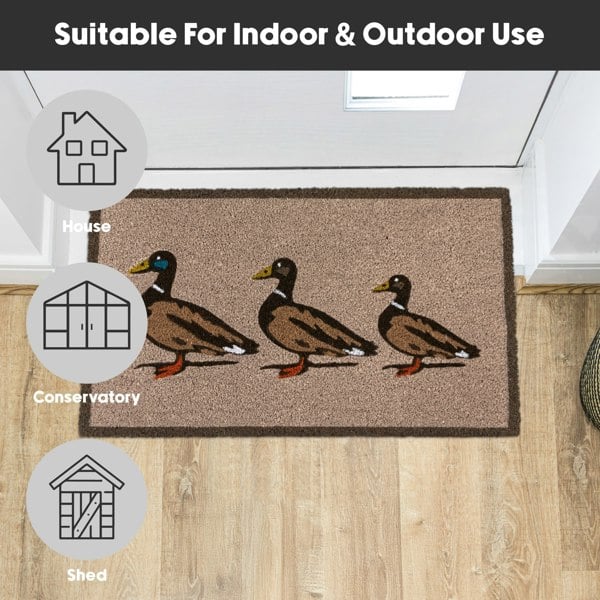 JVL Eco-Friendly Latex Backed Coir Entrance Doormat, 45x75cm - Ducks