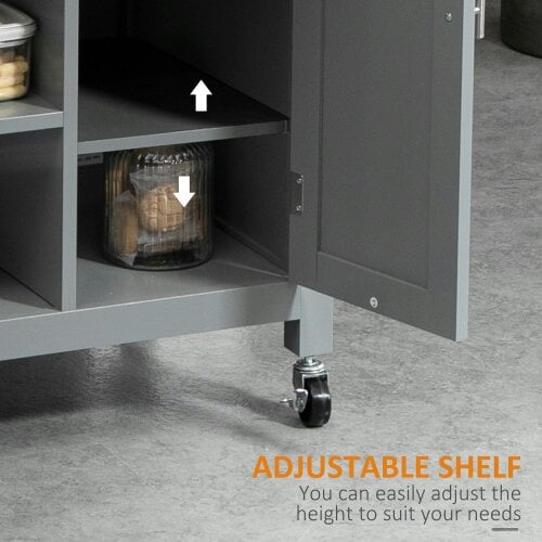 Wyld Haus Sovasa Wooden Grey Compact Kitchen Trolley With OFauxn Shelves And Drawer Storage