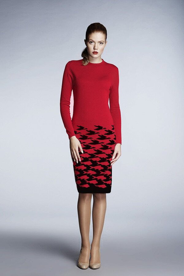 Sea & Sky merino wool knitted jacquard dress in red