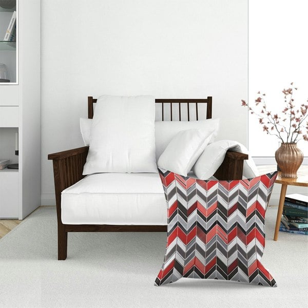 Warren Reed Red Grey Geometric Pattern Floor Cushion