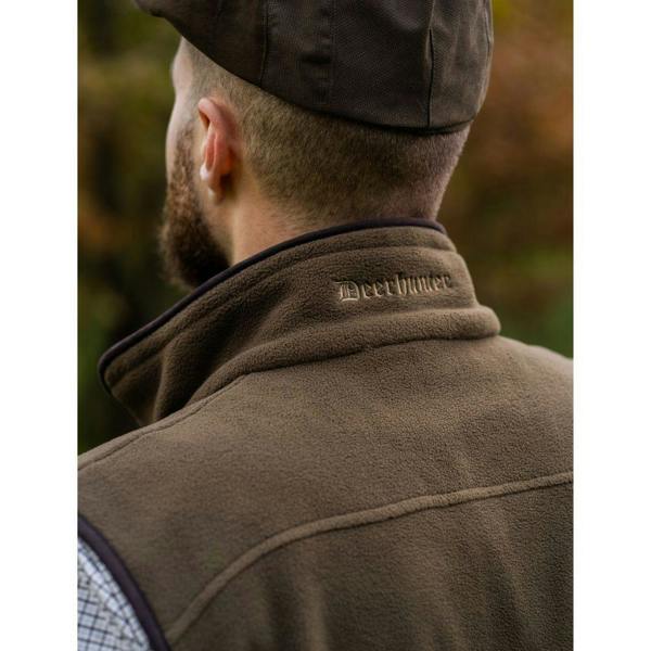 Deerhunter logo detail on fleece waistcoat collar in olive green