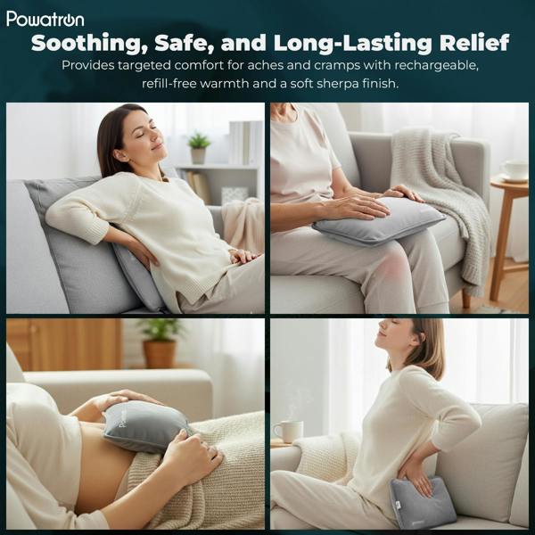 Powatron Rechargeable Electric Hot Water Bottle - Soft & Cosy Hand Body Warmer, Massaging Heat Pad, Over-Heat Protection