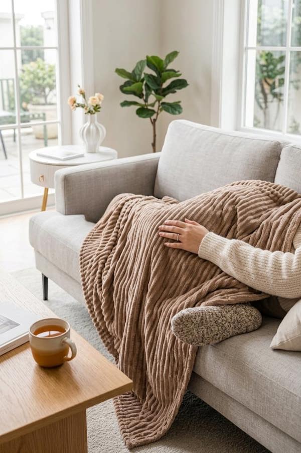 Dyzi Large Supersoft Ribbed Jacquard Fleece Throw Blanket 200 x 240cm