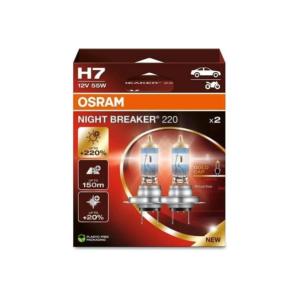 OSRAM NIGHT BREAKER 220 H7, 220% Headlight Bulbs Uprated Performance Pair