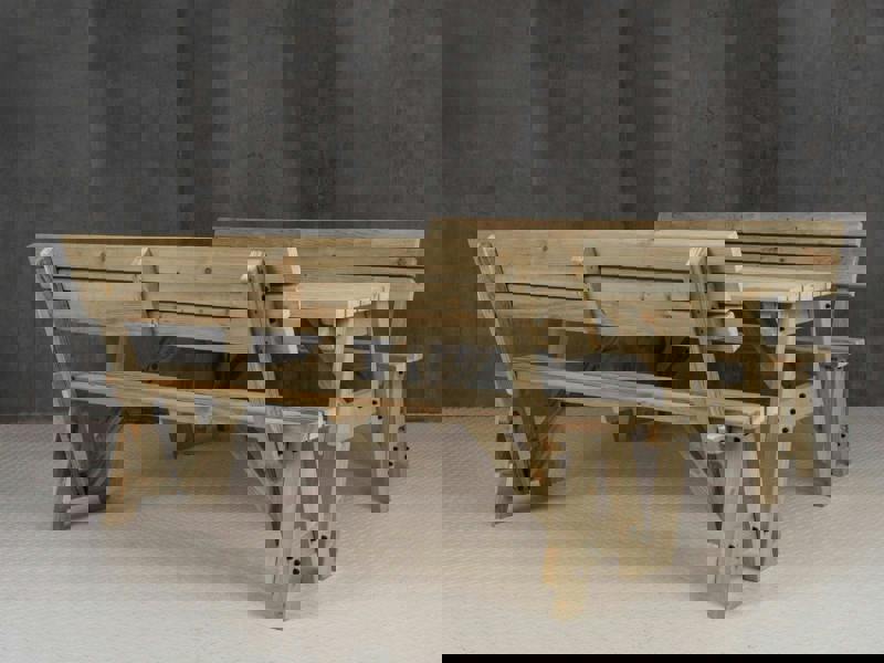 Victoria Picnic Table and Benches Set With Backrest - Wooden Outdoor Dining Set for Gardens and Patios