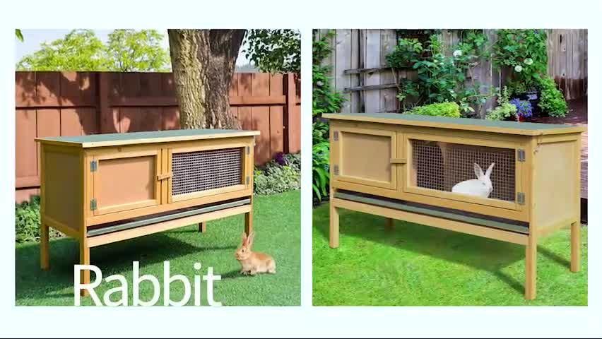 PawHut Wooden Rabbit Hutch Bunny Cage Outdoor Small Animal House w/ Hinged Top