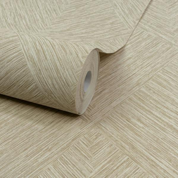 Grandeco Boutique Loni Geometric Natural Weave Luxury Weight Embossed Wallpaper, Oat