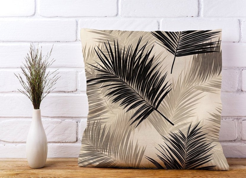 Warren Reed Black And White Tropical Palm Leaves Cushions