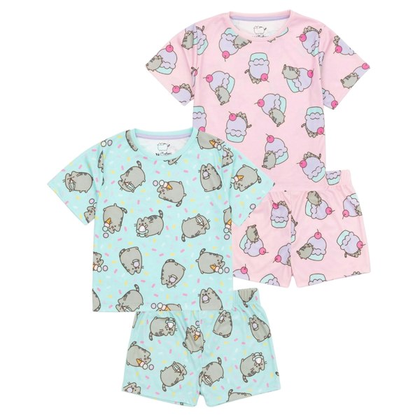 Pusheen Girls Cat Short Pyjama Set (Pack of 2) - Blue/Pink