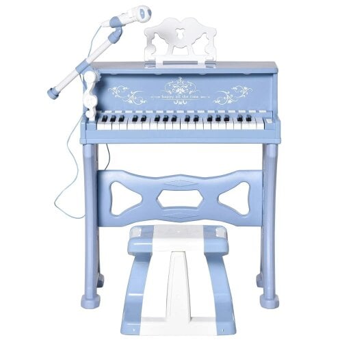 Bobobiy 37 Keys Kids Piano Mini Electronic Keyboard Light Kids Musical Instrument Educational Game Children Grand Piano Toy Set with Stool & (Blue)